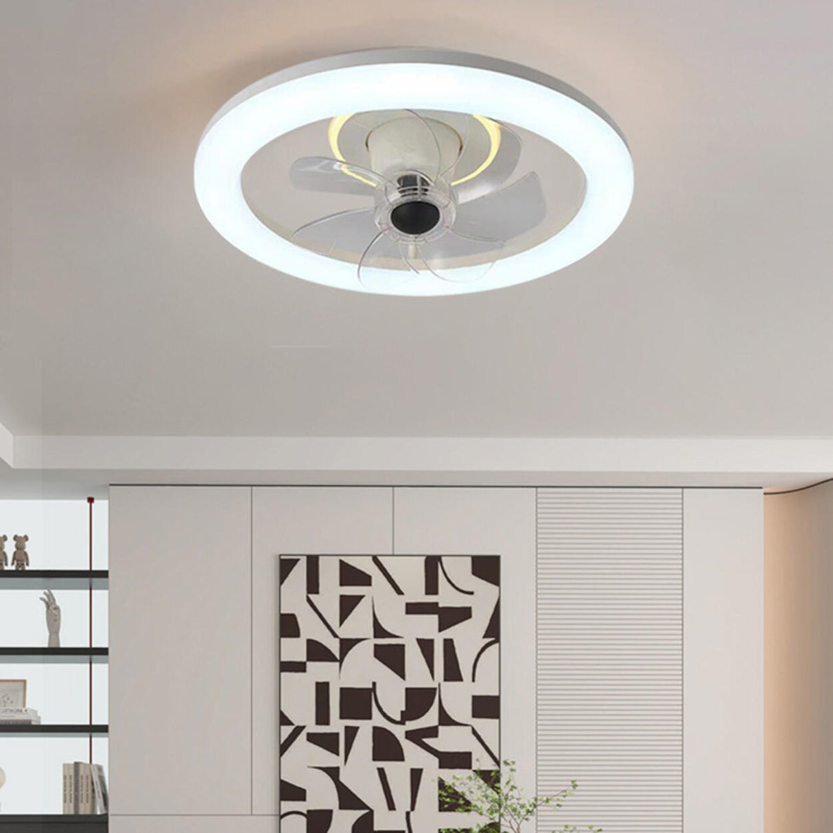 White Simple Modern Round LED Ceiling Fan with Light Image - 2