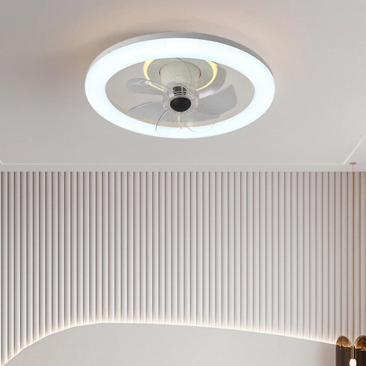 White Simple Modern Round LED Ceiling Fan with Light Image - 3