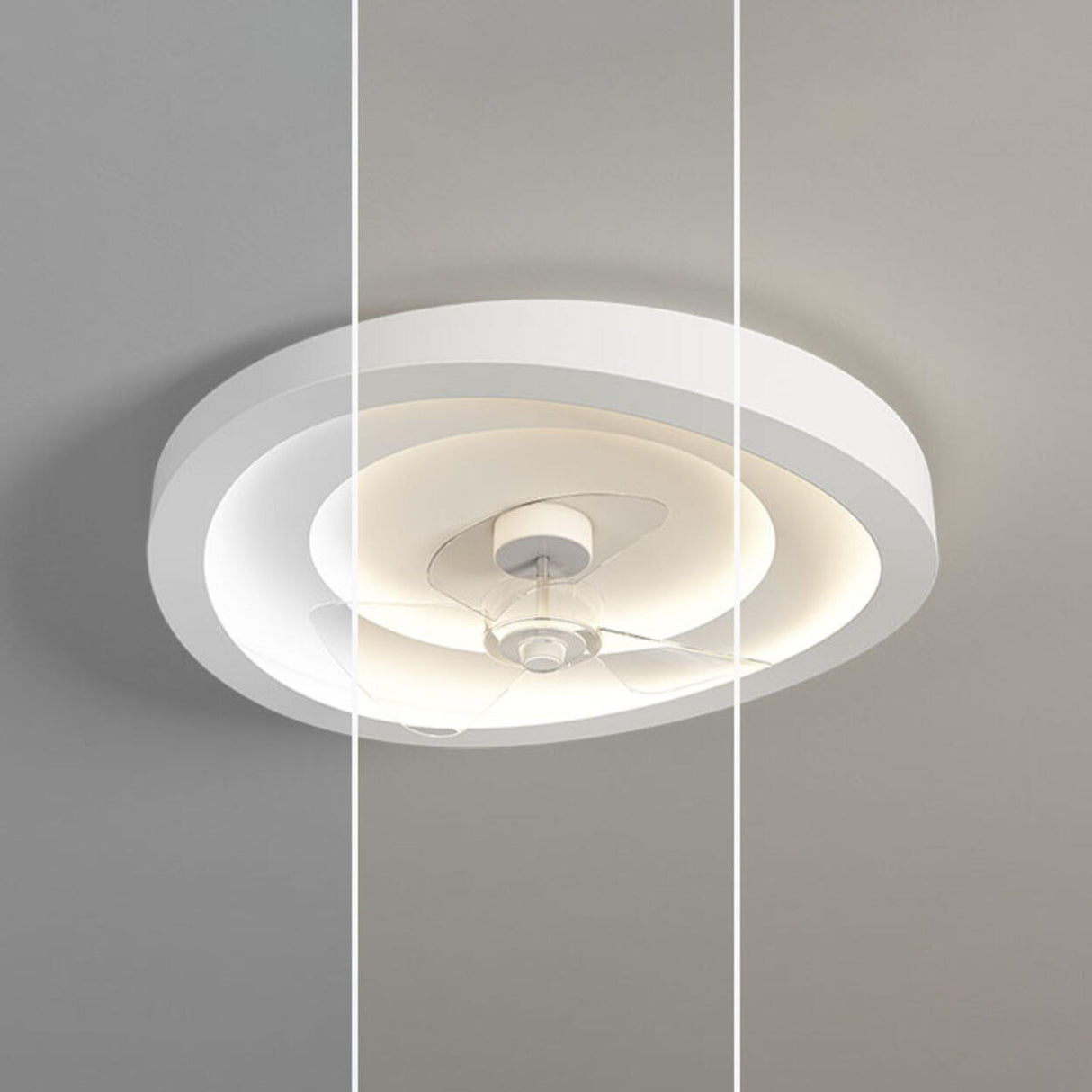 White simple round remote ceiling fan with LED light Image - 17