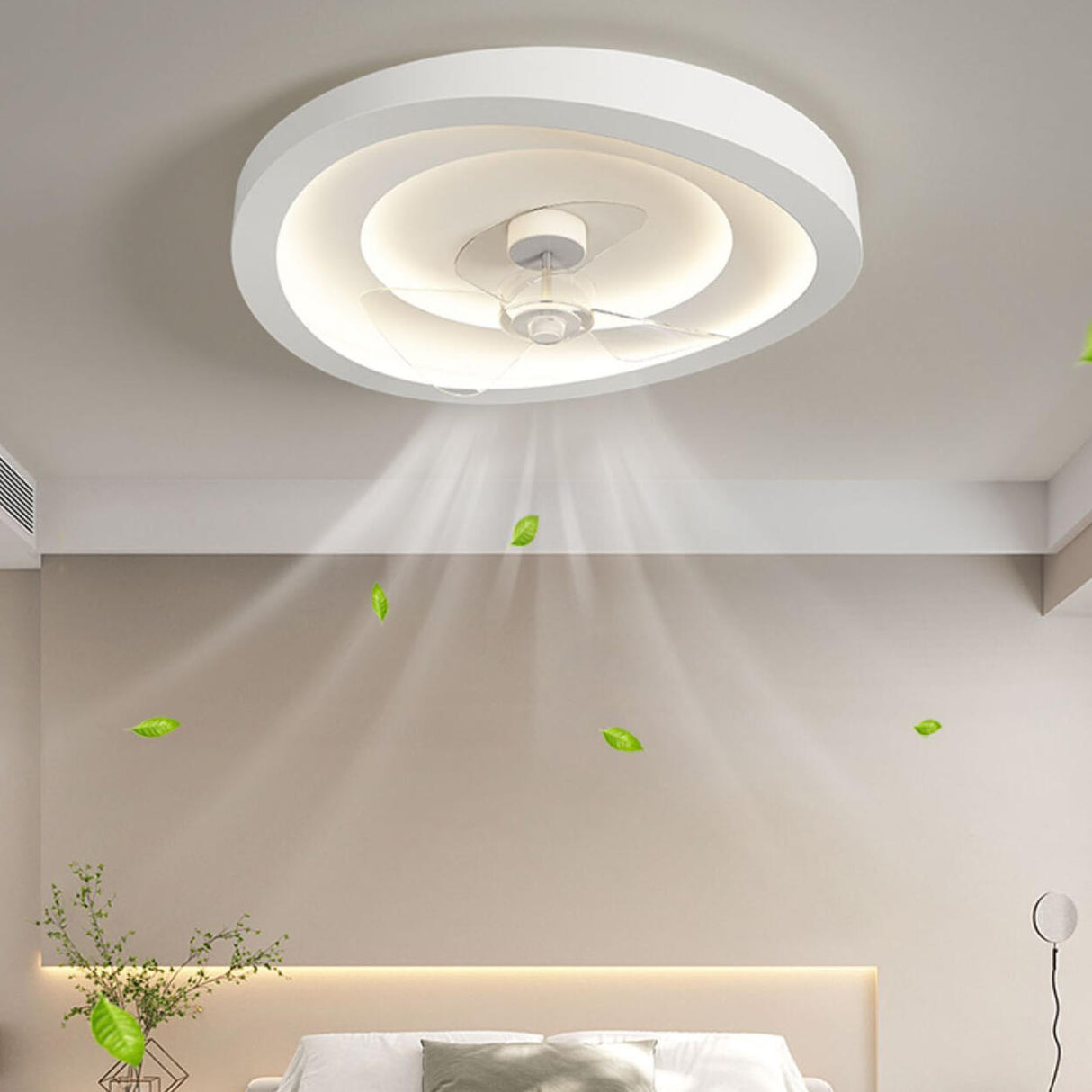 White simple round remote ceiling fan with LED light Image - 18