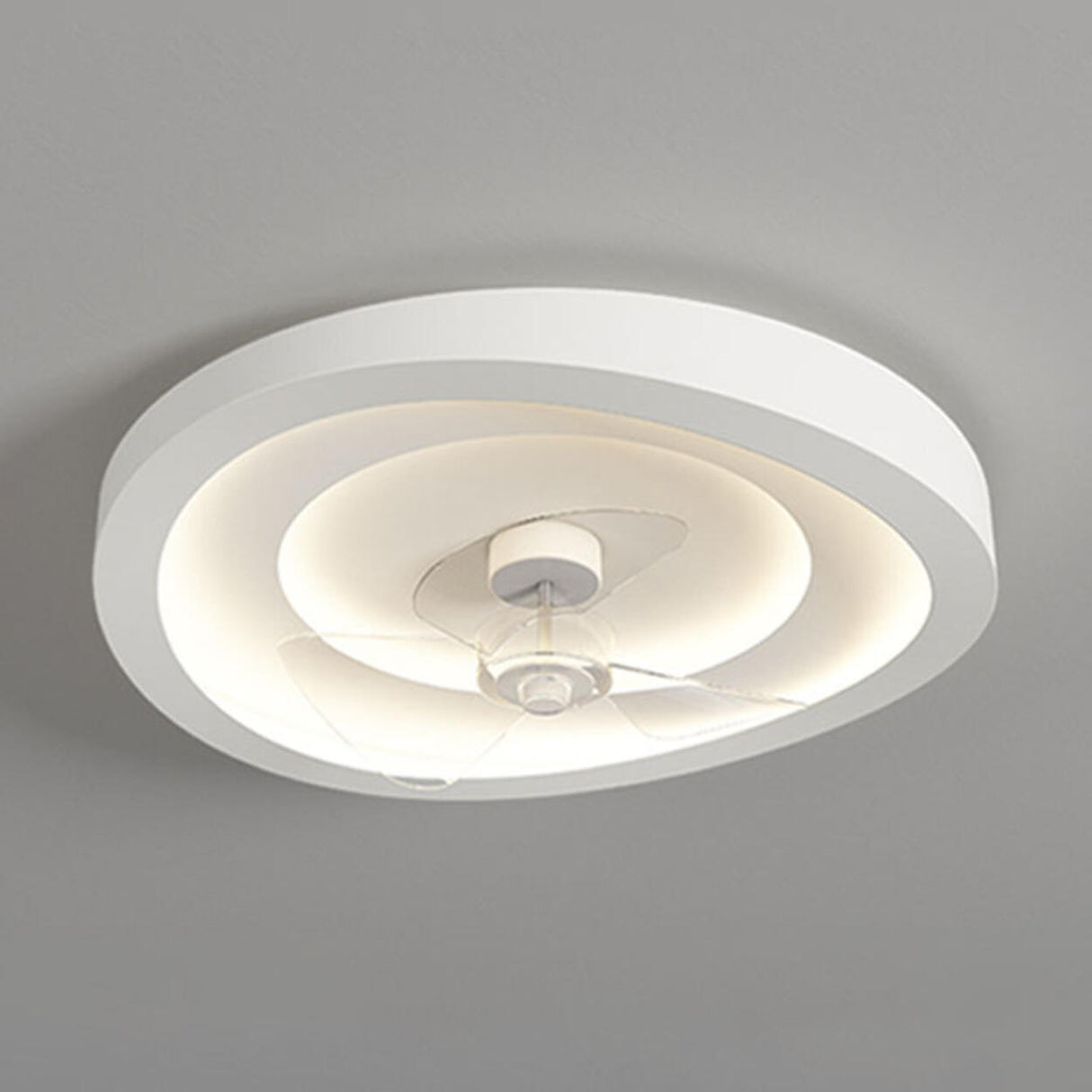 White simple round remote ceiling fan with LED light Image - 9