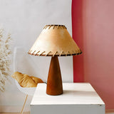 White Simple Small Fabric Lampshade Wooden Table Lamp Image - 2