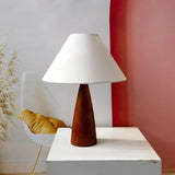 White Simple Small Fabric Lampshade Wooden Table Lamp Image - 4