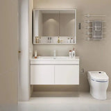 White Single Sink MDF Bathroom Vanity Set with Shelves Image - 18