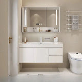 White Single Sink MDF Bathroom Vanity Set with Shelves Image - 22