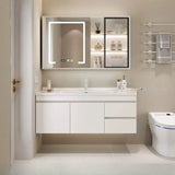 White Single Sink MDF Bathroom Vanity Set with Shelves Image - 26