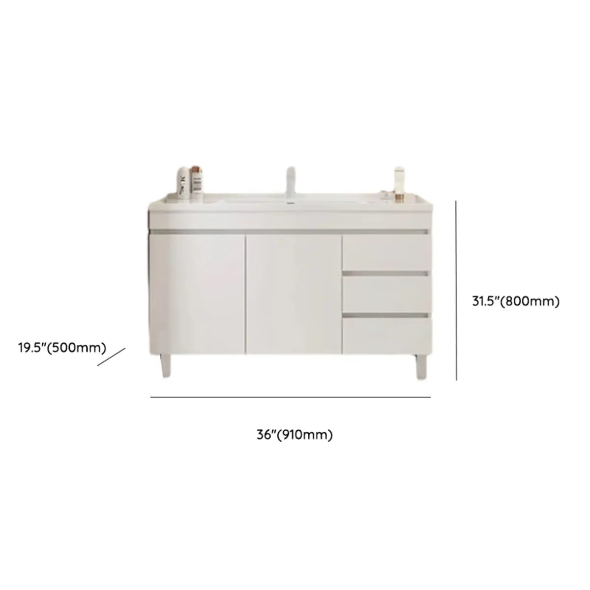 White Single Sink MDF Bathroom Vanity Set with Shelves Image - 30