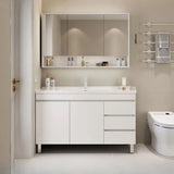 White Single Sink MDF Bathroom Vanity Set with Shelves Image - 5