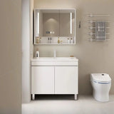 White Single Sink MDF Bathroom Vanity Set with Shelves Image - 7