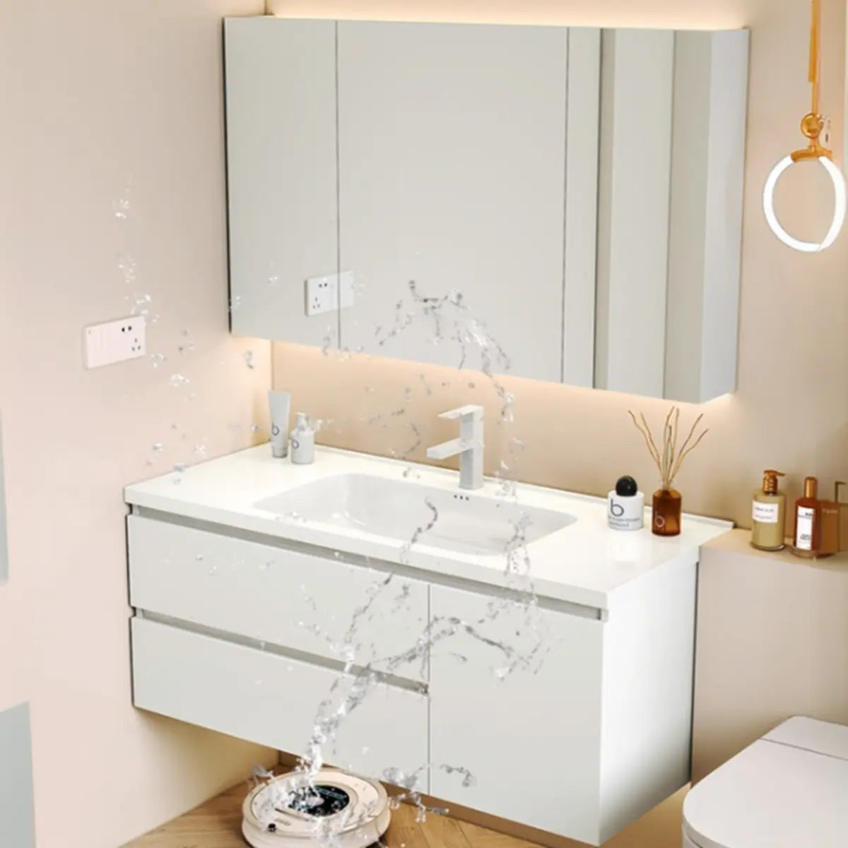 White Sink Ceramic Waterproof Bathroom Vanity with Storage Image - 1