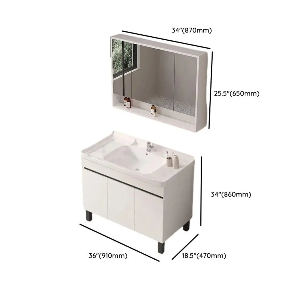 White Sink Wood Free-standing Storage Bathroom Vanity Image - 14