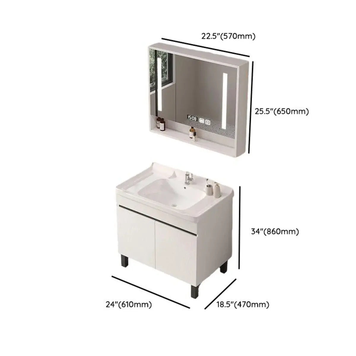 White Sink Wood Free-standing Storage Bathroom Vanity Image - 16