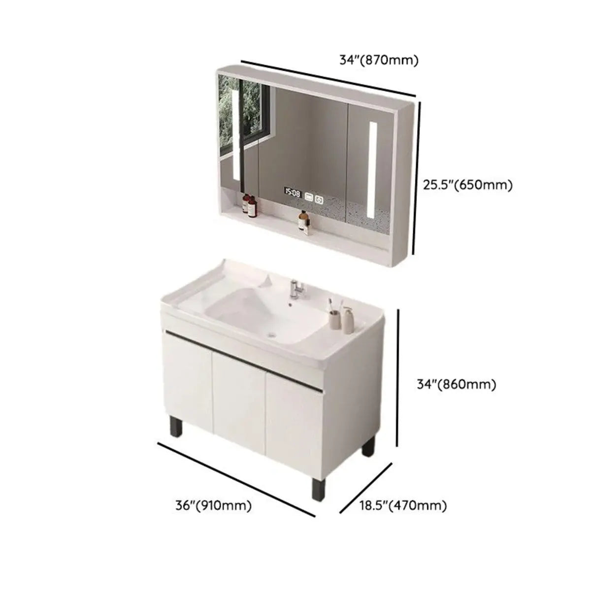 White Sink Wood Free-standing Storage Bathroom Vanity Image - 19