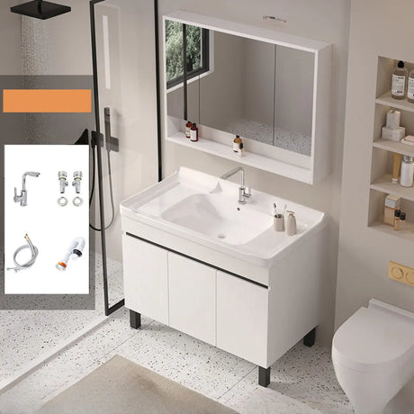 White Sink Wood Free-standing Storage Bathroom Vanity Image - 2