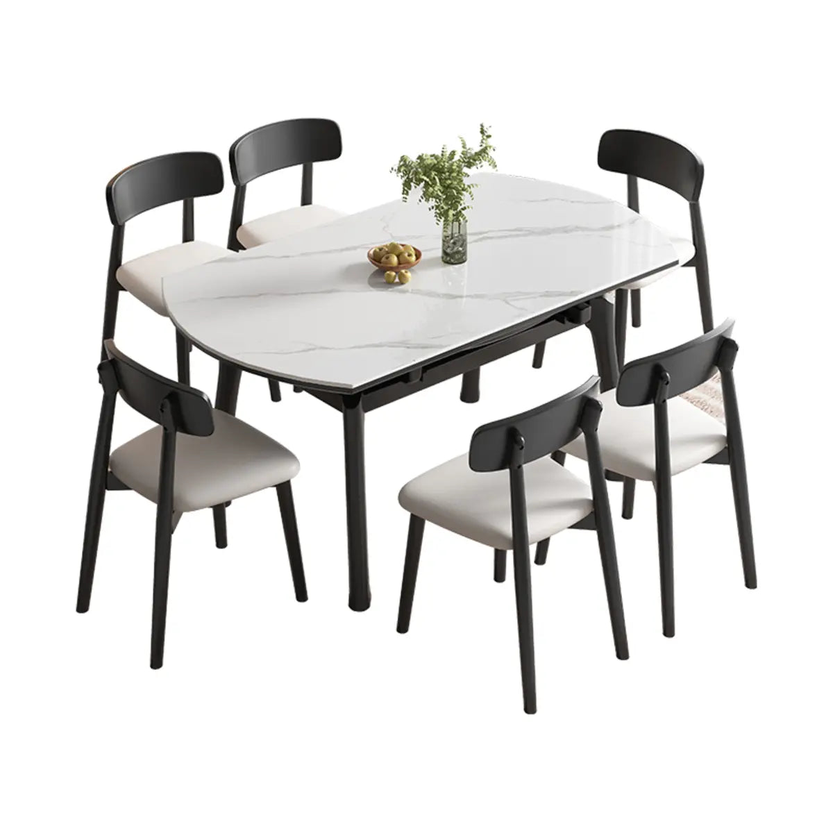 White Sintered Stone Dining Table Set with Six Chairs Image - 2