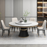 White Sintered Stone Round Dining Table Set for Six Image - 4