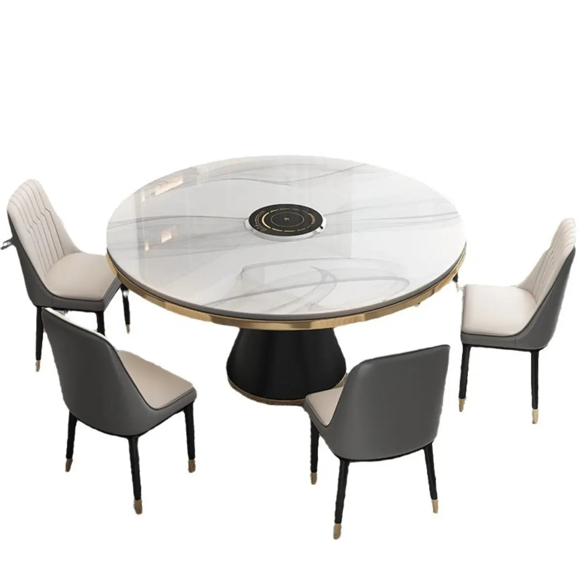 White Sintered Stone Round Dining Table Set for Six Image - 5