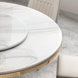 White Sintered Stone Round Dining Table Set for Six Image - 9