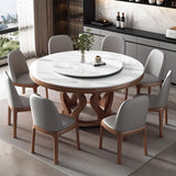 White Slate Round Dining Set 8 Seats with Swivel Top Image - 1