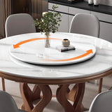 White Slate Round Dining Set 8 Seats with Swivel Top Image - 2