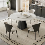 White Slate Round Dining Set with Faux Leather Seating Image - 1