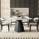 White Slate Round Dining Set with Faux Leather Seating Image - 3