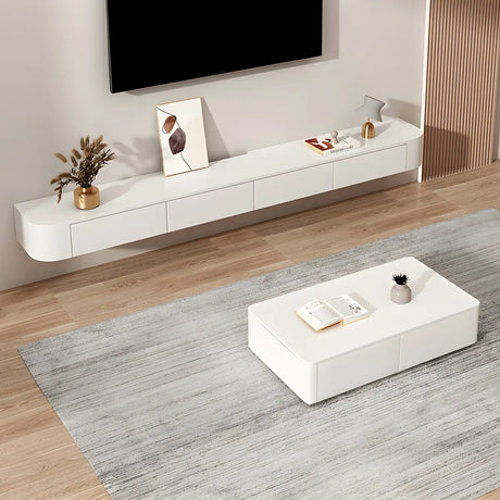 White Solid Wood Drawers Floating Mount TV Stand Image - 1