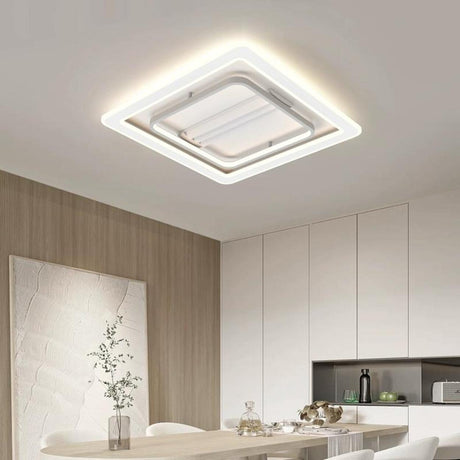 White Square Geometric Bladeless Ceiling Fan with Light Image - 1