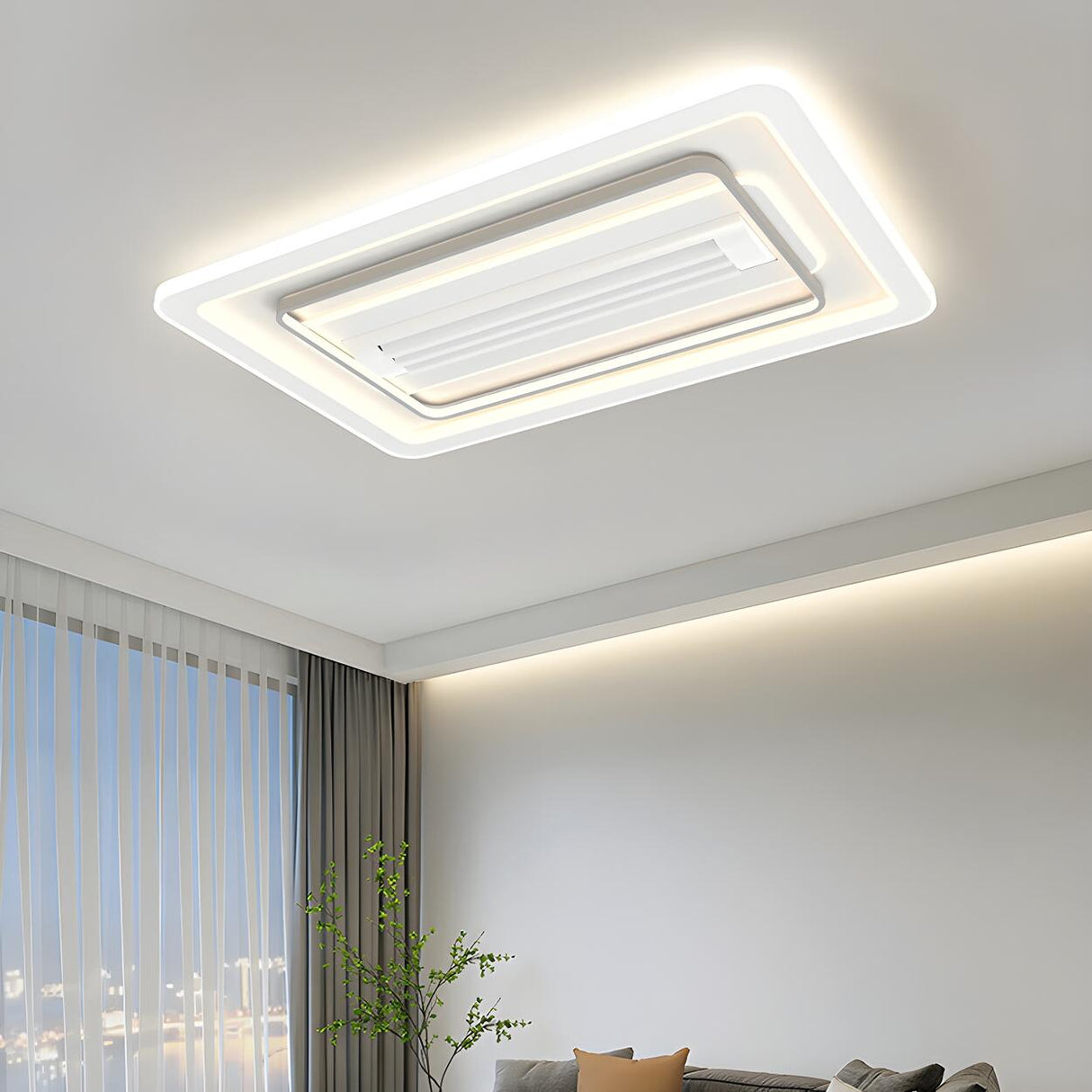 White Square Geometric Bladeless Ceiling Fan with Light Image - 18