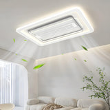 White Square Geometric Bladeless Ceiling Fan with Light Image - 20