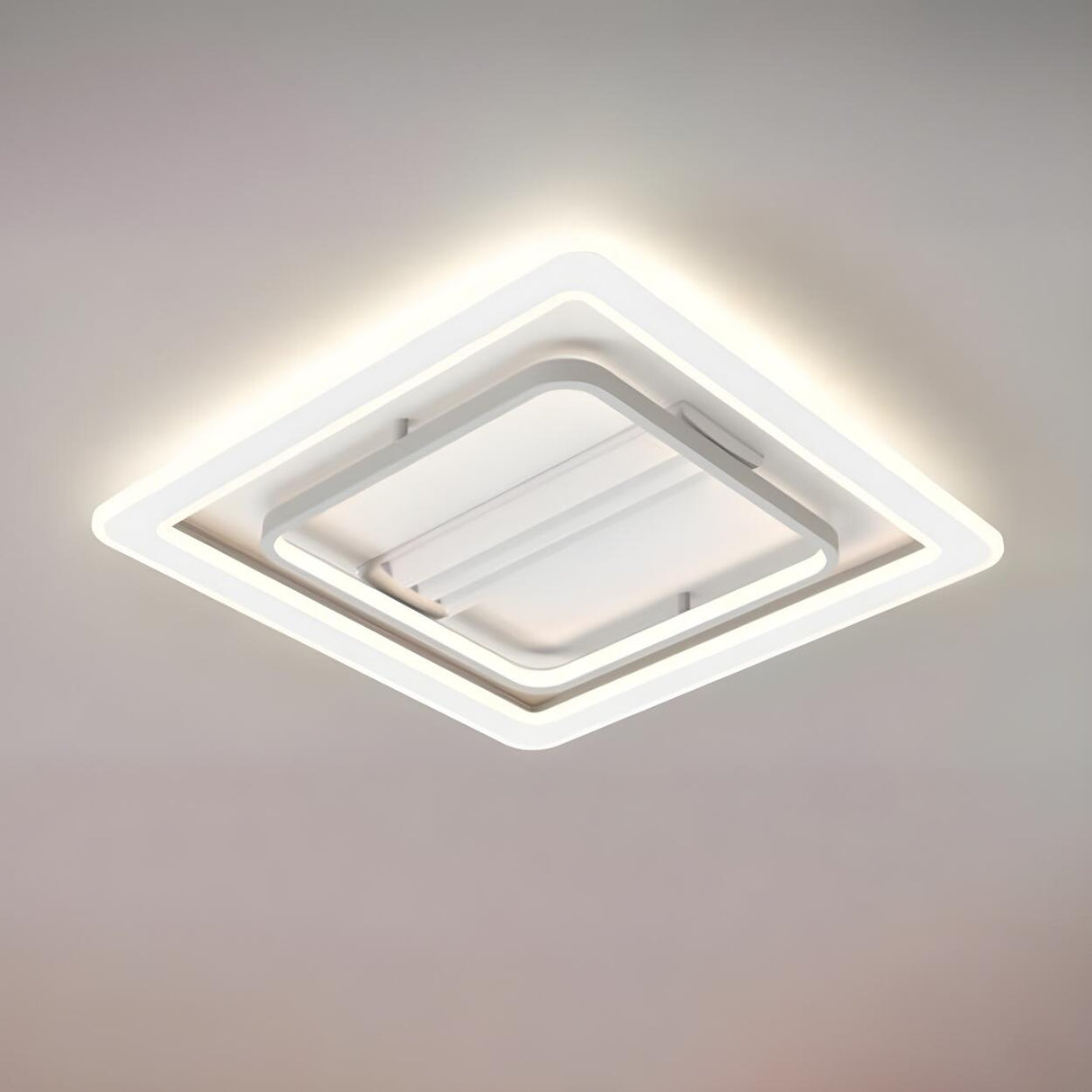 White Square Geometric Bladeless Ceiling Fan with Light Image - 3