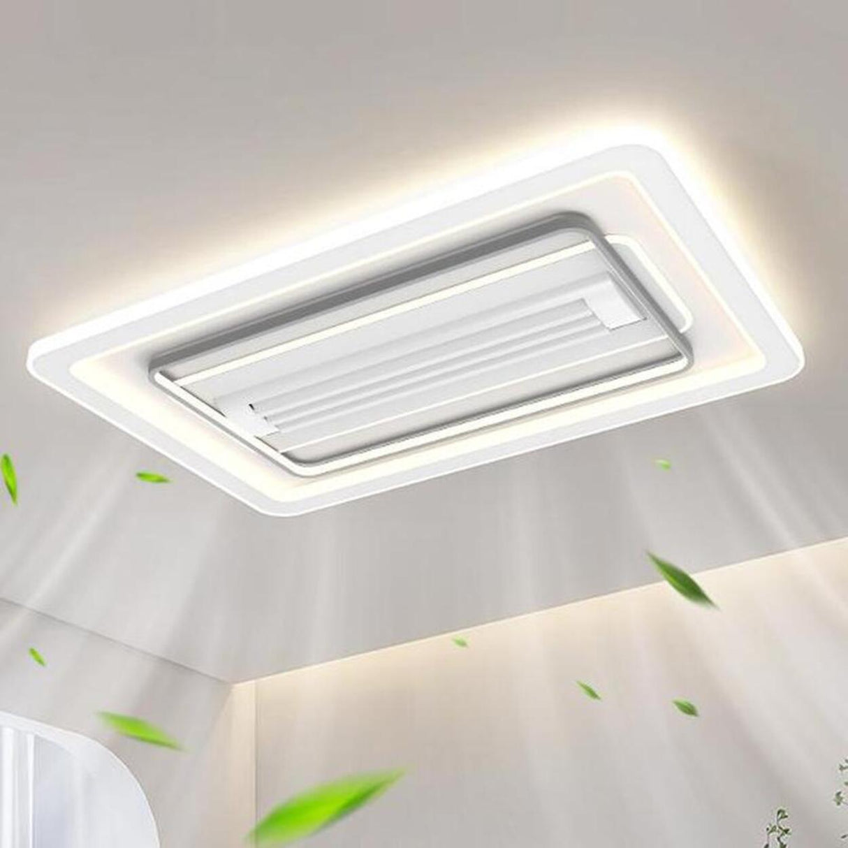 White Square Geometric Bladeless Ceiling Fan with Light Image - 4