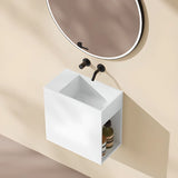 White Square Stone Bathroom Vanity with Single Sink Image - 2