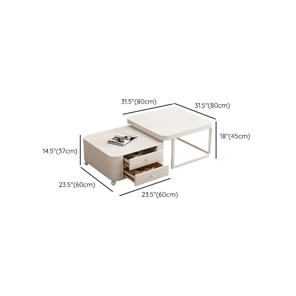 White Square Stone Top Storage Frame Coffee Table 