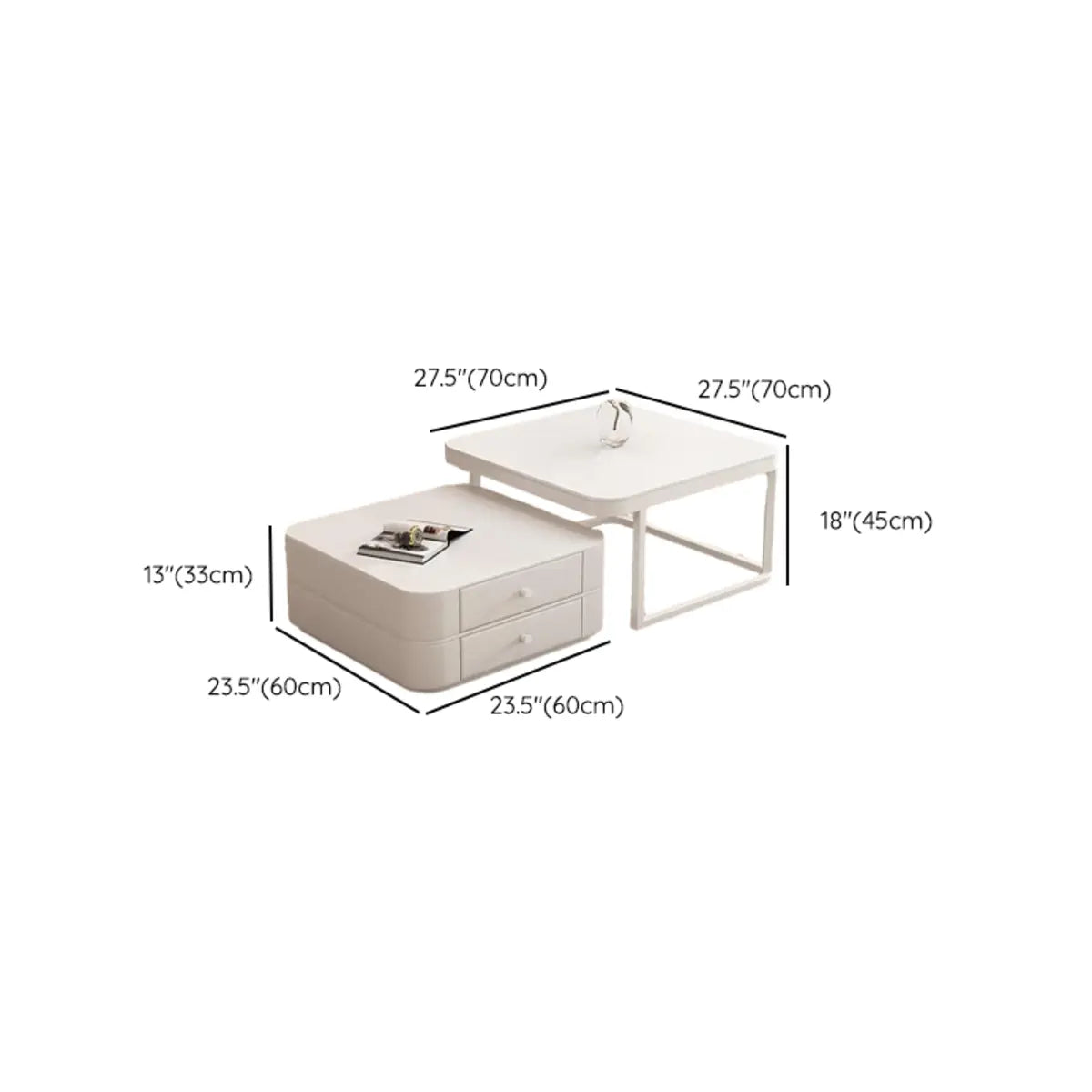 White Square Stone Top Storage Frame Coffee Table Image - 16