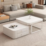 White Square Stone Top Storage Frame Coffee Table Image - 3