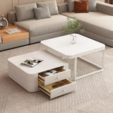 White Square Stone Top Storage Frame Coffee Table Image - 4