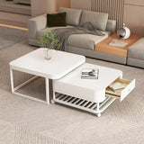 White Square Stone Top Storage Frame Coffee Table Image - 5