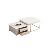 White Square Stone Top Storage Frame Coffee Table Image - 9