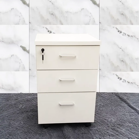 White Square Wood Lockable Sliding Short Filing Cabinet Image - 2