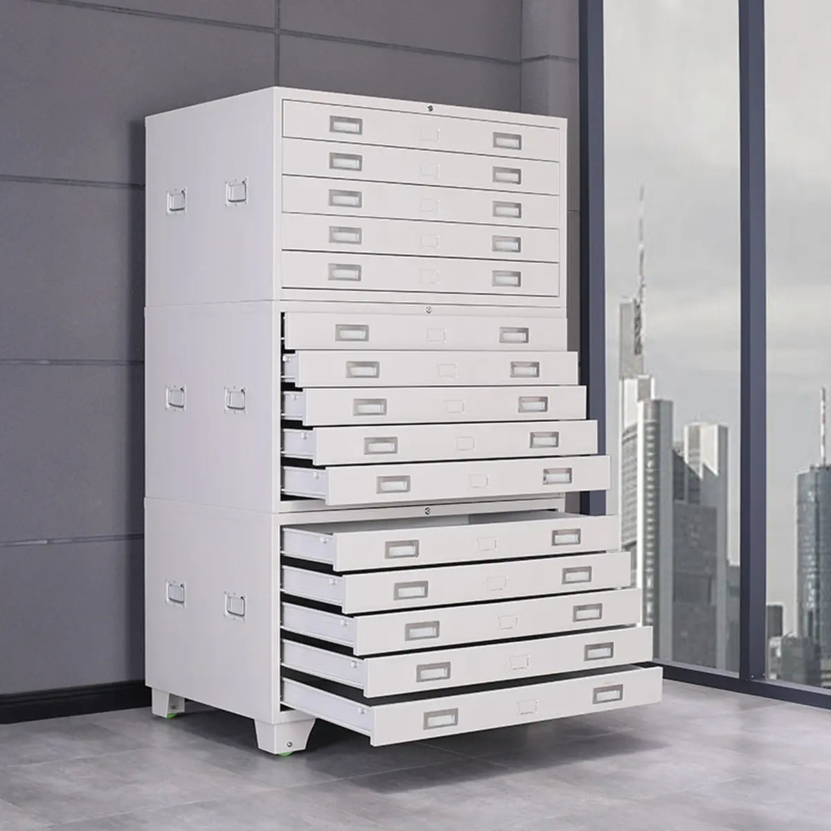 White Stackable Lateral Steel Storage Filing Cabinet Image - 1