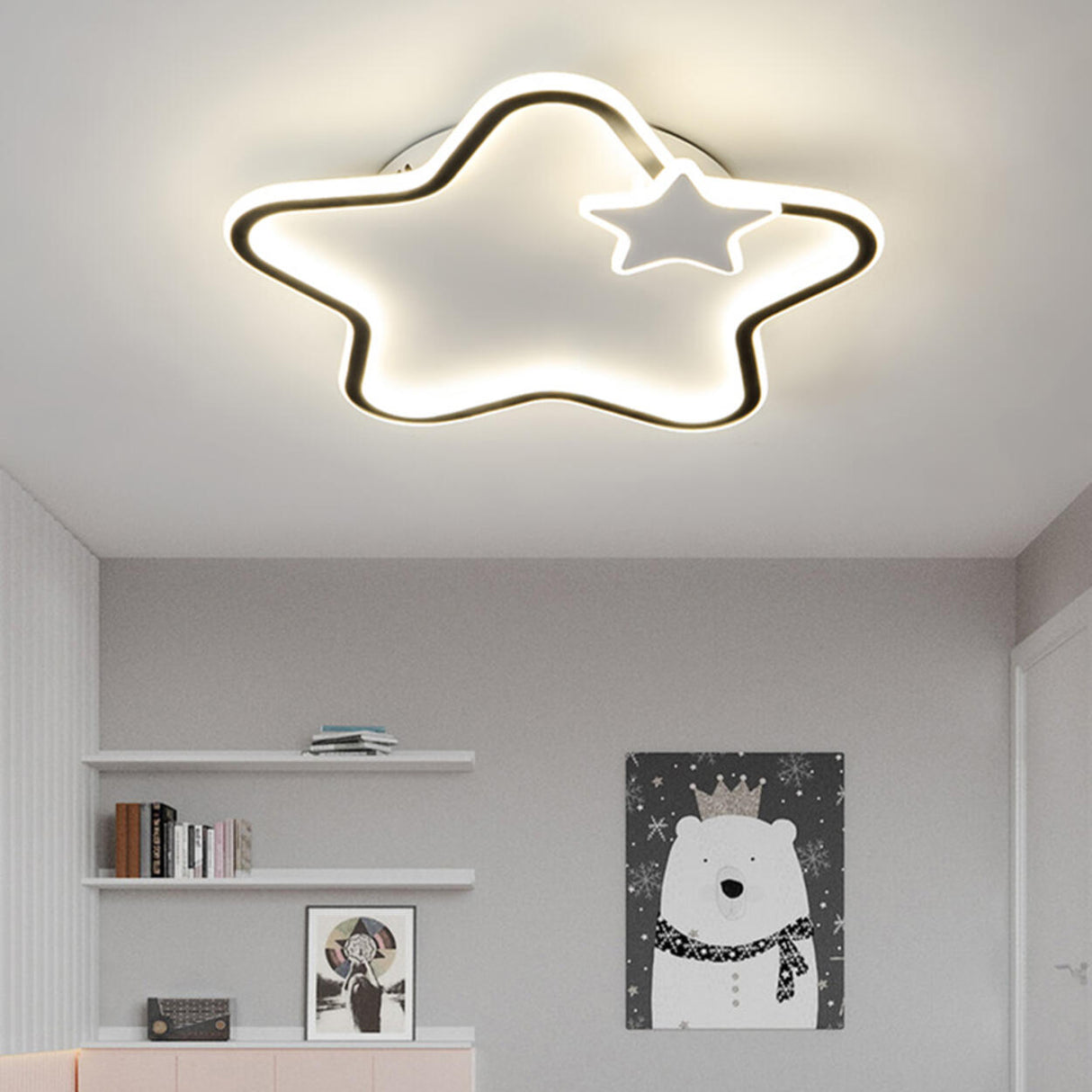 White Star Flush Mount Light Kids' Room Decor 2-Light Image - 13