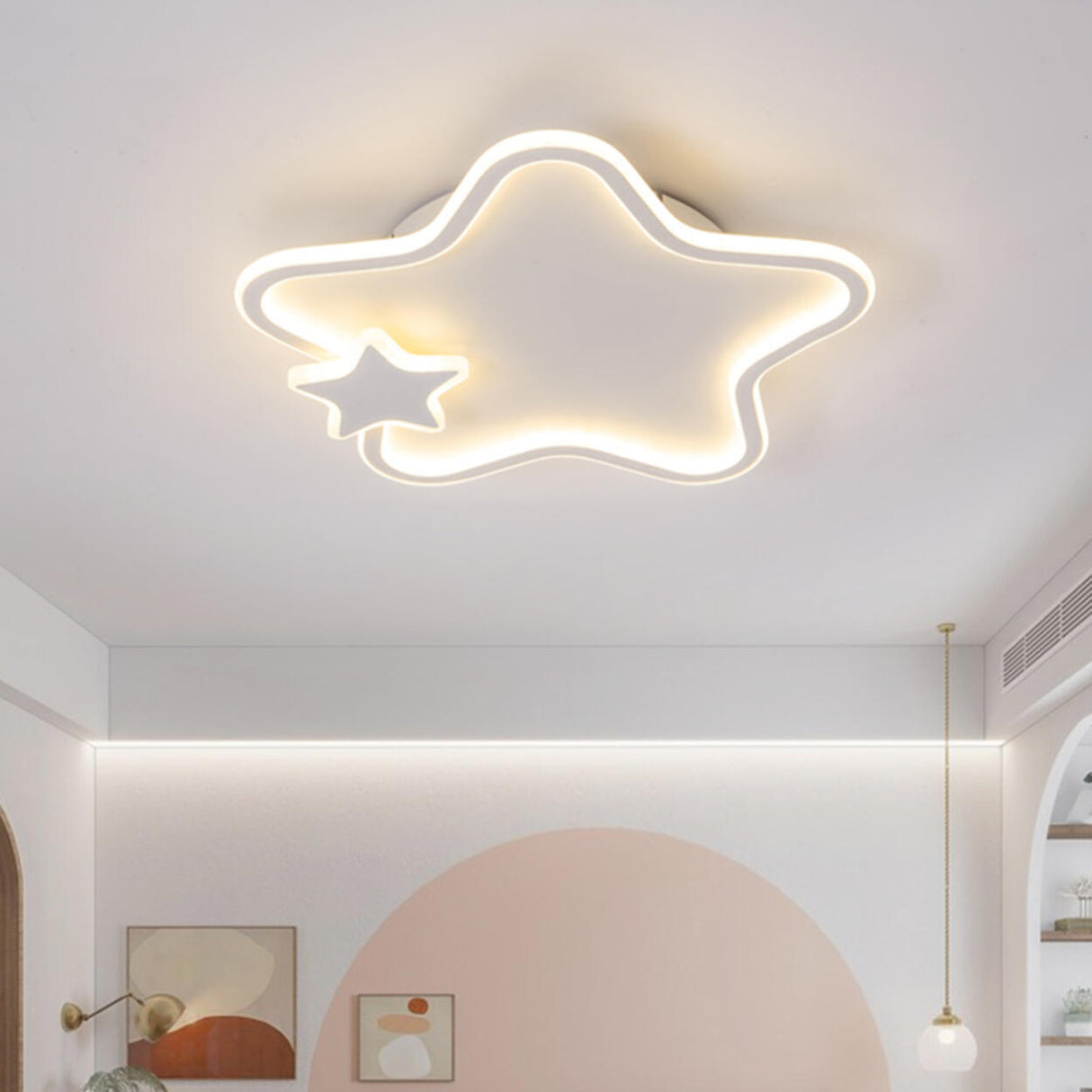 White Star Flush Mount Light Kids' Room Decor 2-Light Image - 3