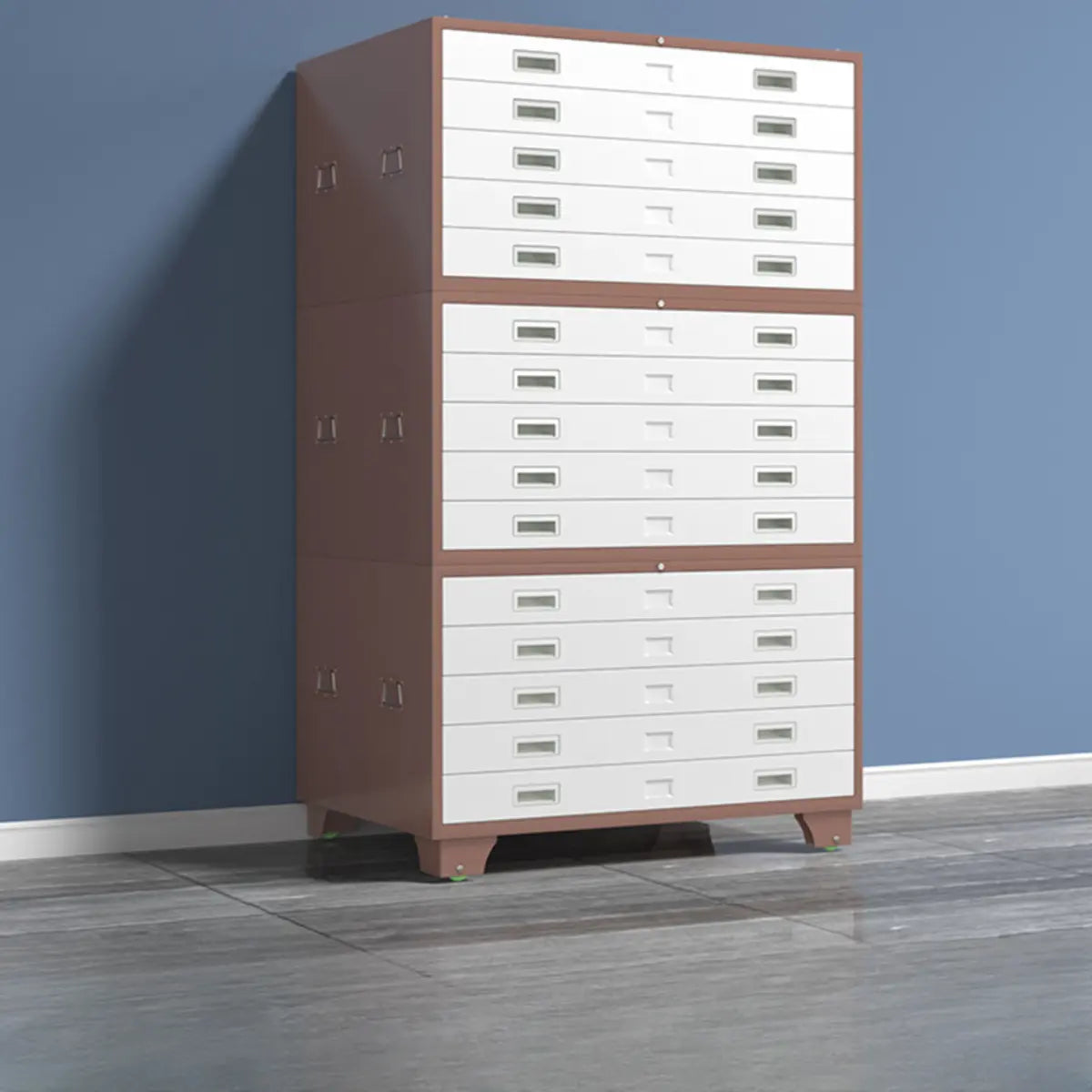 White Steel Lateral Lockable Filing Cabinet with Wheels Image - 10