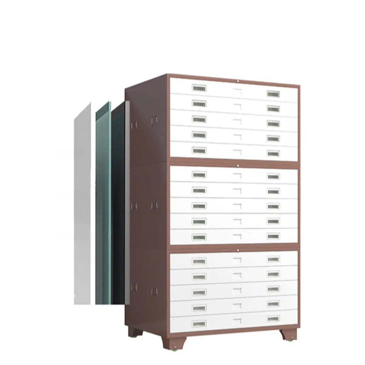 White Steel Lateral Lockable Filing Cabinet with Wheels Image - 16