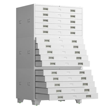 White Steel Lateral Lockable Filing Cabinet with Wheels Image - 2