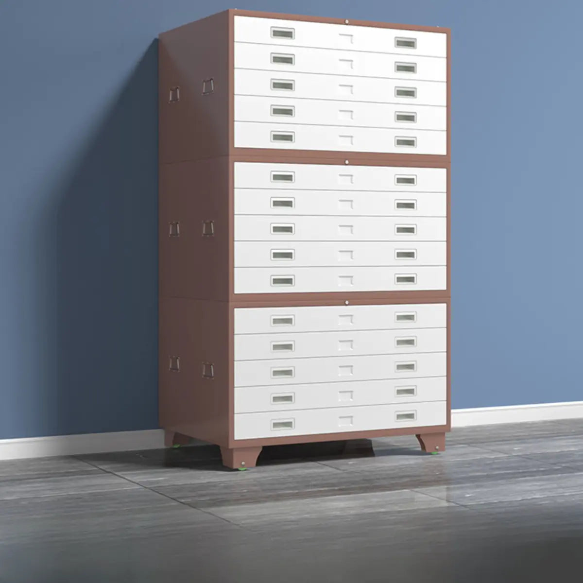 White Steel Lateral Lockable Filing Cabinet with Wheels Image - 4