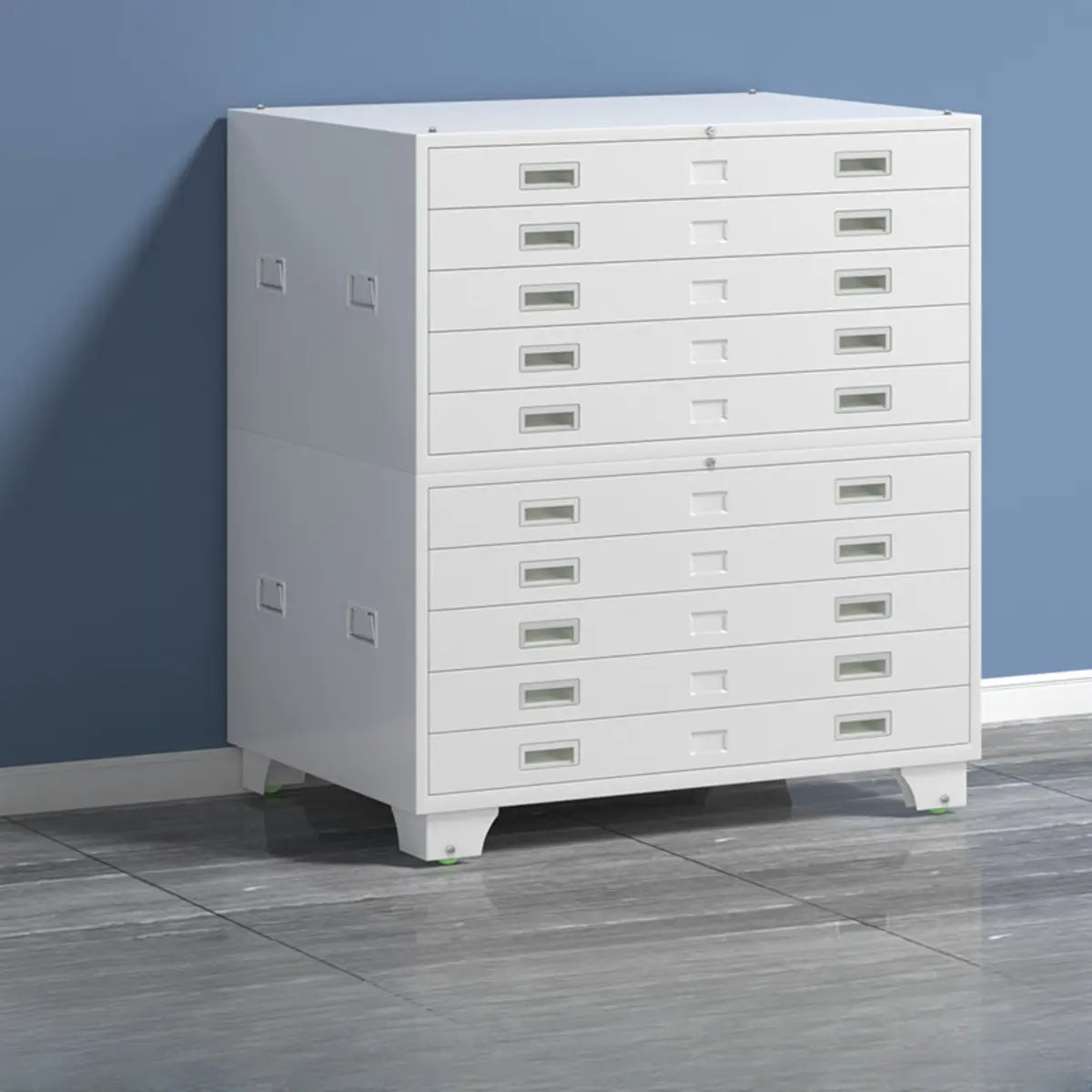 White Steel Lateral Lockable Filing Cabinet with Wheels Image - 6