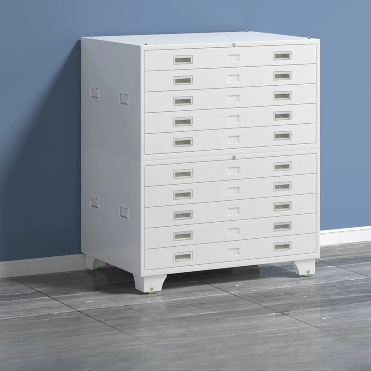 White Steel Lateral Lockable Filing Cabinet with Wheels Image - 7