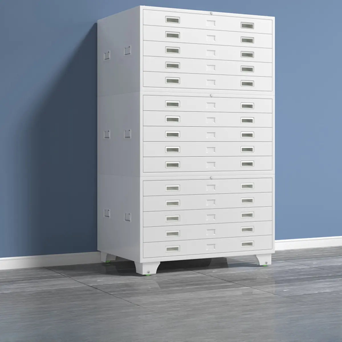 White Steel Lateral Lockable Filing Cabinet with Wheels Image - 8